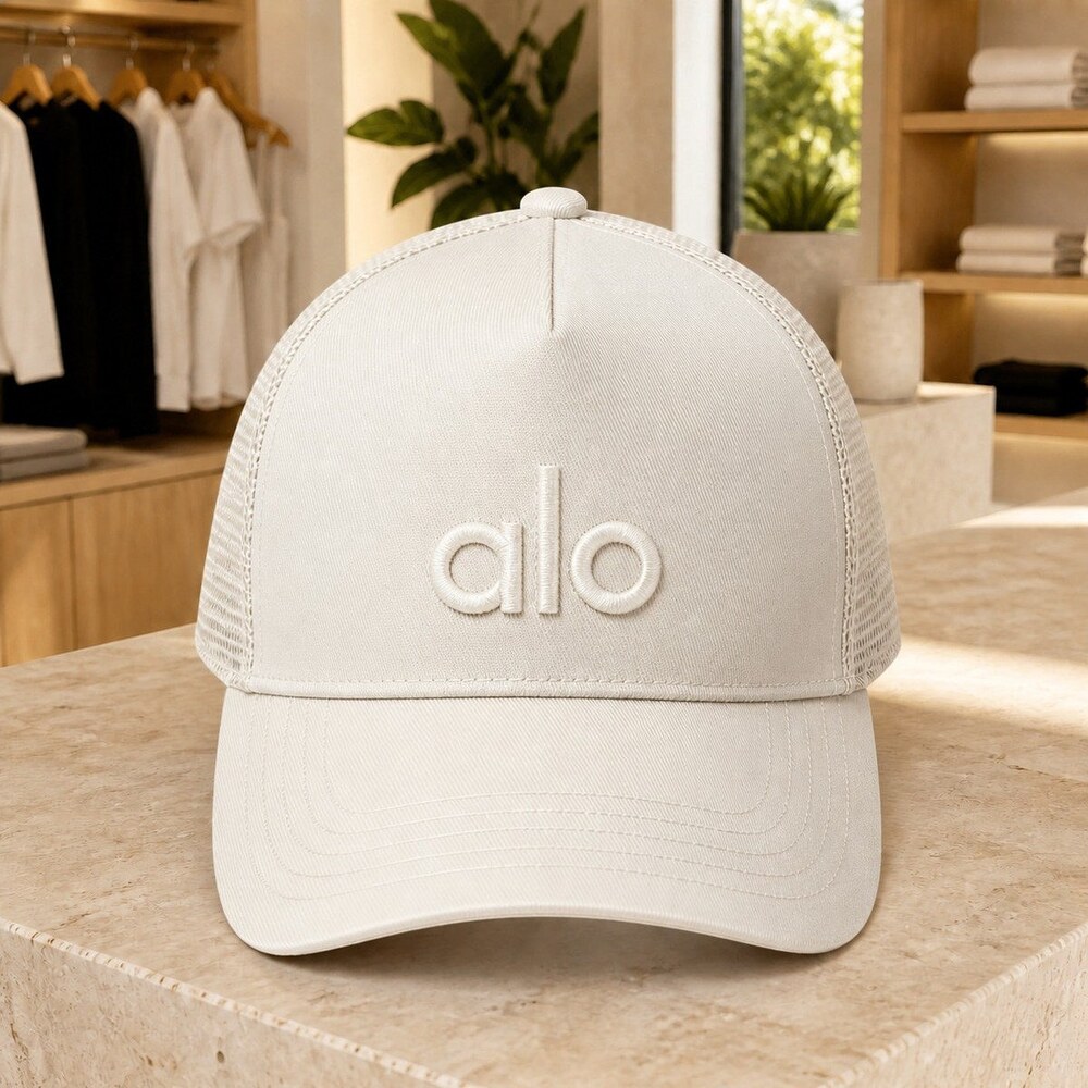 ALO Yoga Fresh Ivory Embroidered Logo Mesh Cap
